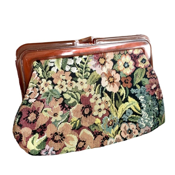 Vintage Handbags - 1960s Vintage Tapestry Floral Botanical Bag Clutch Purse